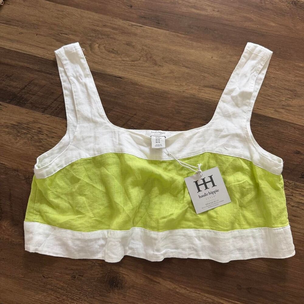 Haute Hippie lime green linen crop top